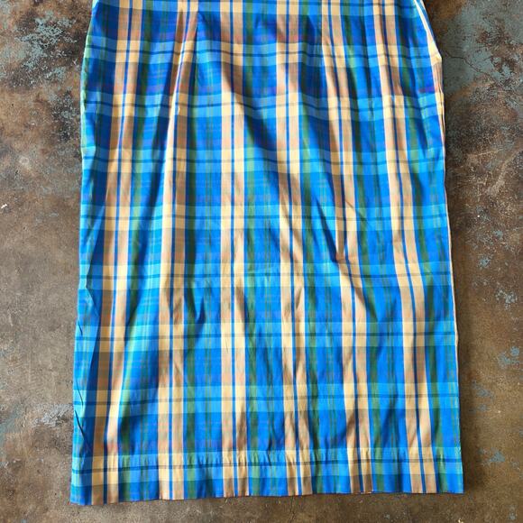 Vintage 60s Style Plaid Midi Dress and Jacket Set Plus Size 1X Blue Gold Satin - Picture 10 of 14